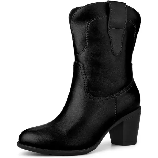 Allegra K Women's Mid Calf Memory Round Toe Block Heel Western Boots