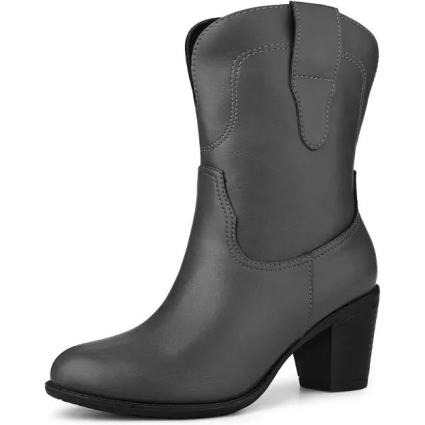 Allegra K Women's Mid Calf Memory Round Toe Block Heel Western Boots