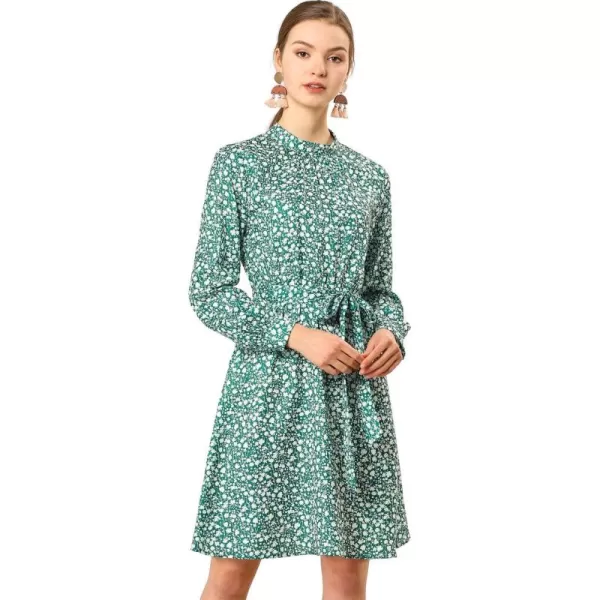 Allegra K Women's Mock Neck Swing Knee Length Long Sleeve A-line Floral Dress