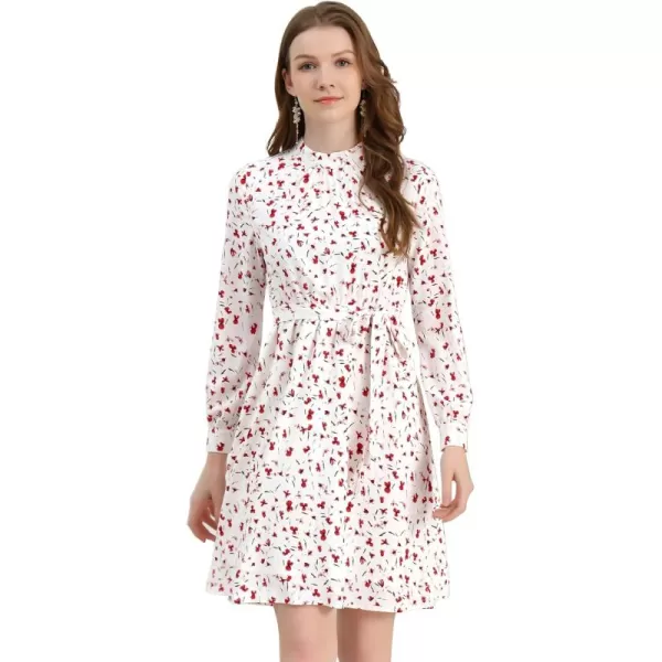 Allegra K Women's Mock Neck Swing Knee Length Long Sleeve A-line Floral Dress