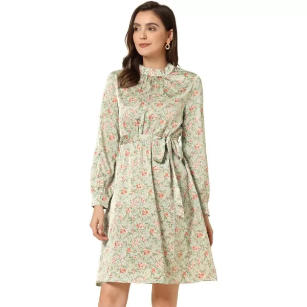 Allegra K Women's Mock Neck Swing Knee Length Long Sleeve A-line Floral Dress