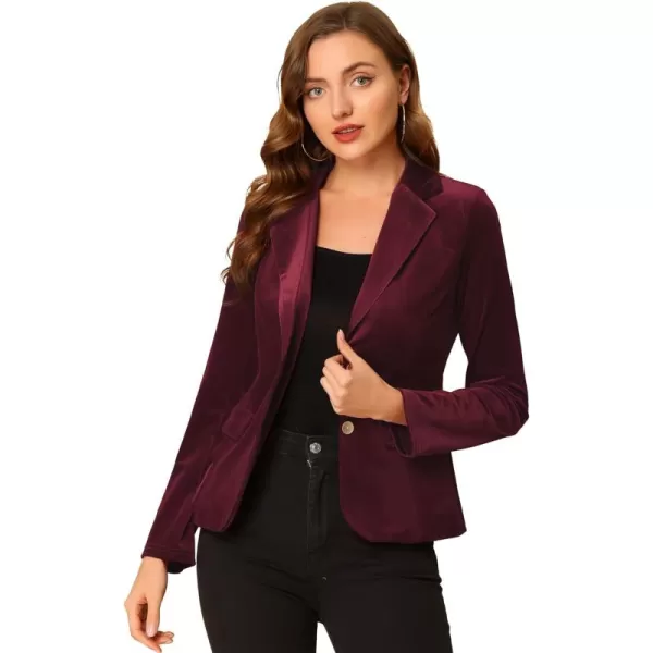 Allegra K Women's Notched Lapel Vintage Office Button Front Velvet Blazer