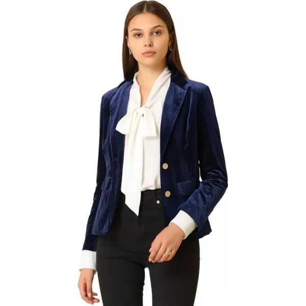 Allegra K Women's Notched Lapel Vintage Office Button Front Velvet Blazer