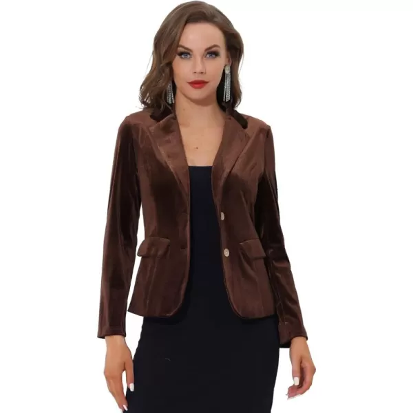 Allegra K Women's Notched Lapel Vintage Office Button Front Velvet Blazer