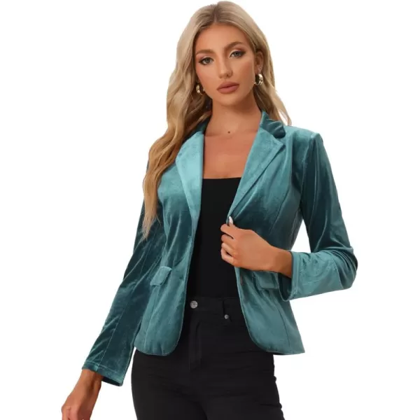 Allegra K Women's Notched Lapel Vintage Office Button Front Velvet Blazer