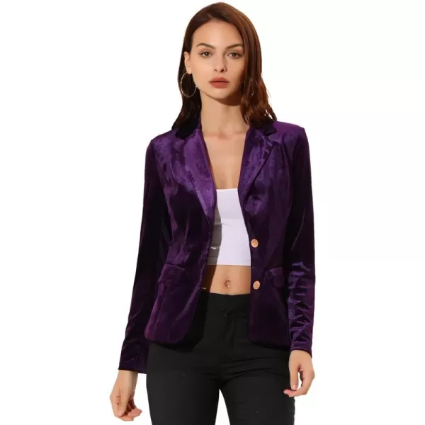 Allegra K Women's Notched Lapel Vintage Office Button Front Velvet Blazer