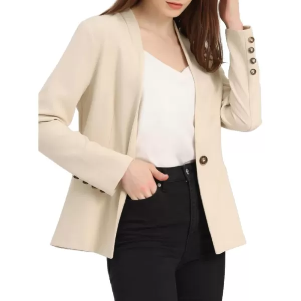 Allegra K Women's Office Work Blazer Collarless Jacket One Buttoned Long Sleeve Business Casual Blazer