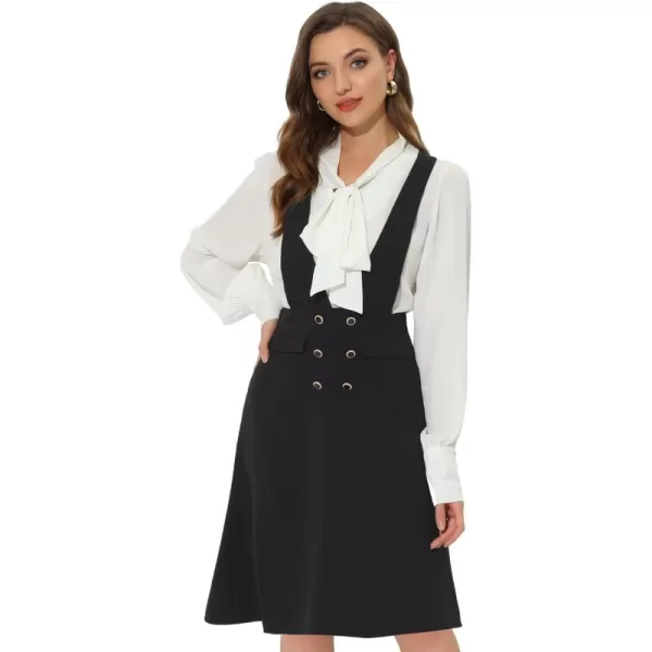 Allegra K Women's Overall Pinafore Dress Midi Suspenders Skirt