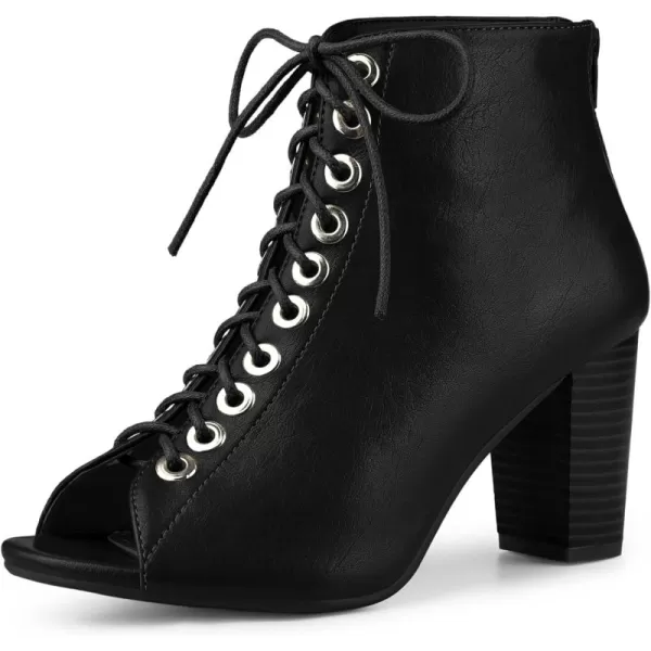 Allegra K Women's Peep Toe Lace Up Chunky Heeled Ankle Booties