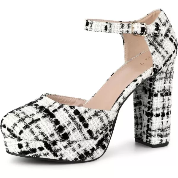 Allegra K Women's Plaid Platform Ankle Strap Chunky Heel Mary Janes Pumps