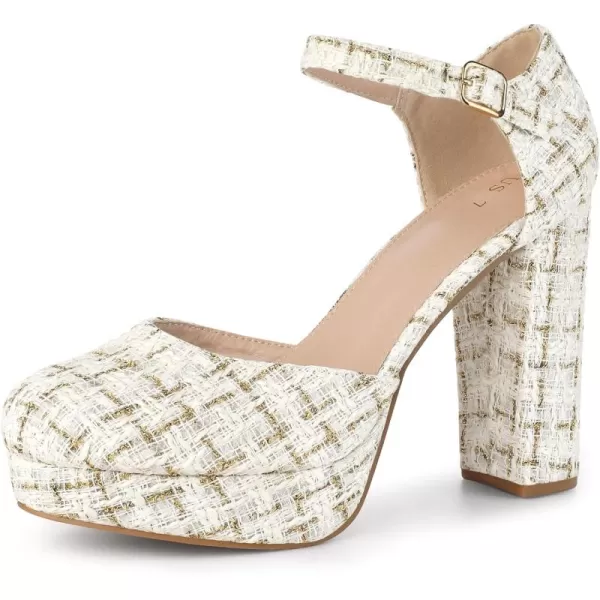 Allegra K Women's Plaid Platform Ankle Strap Chunky Heel Mary Janes Pumps