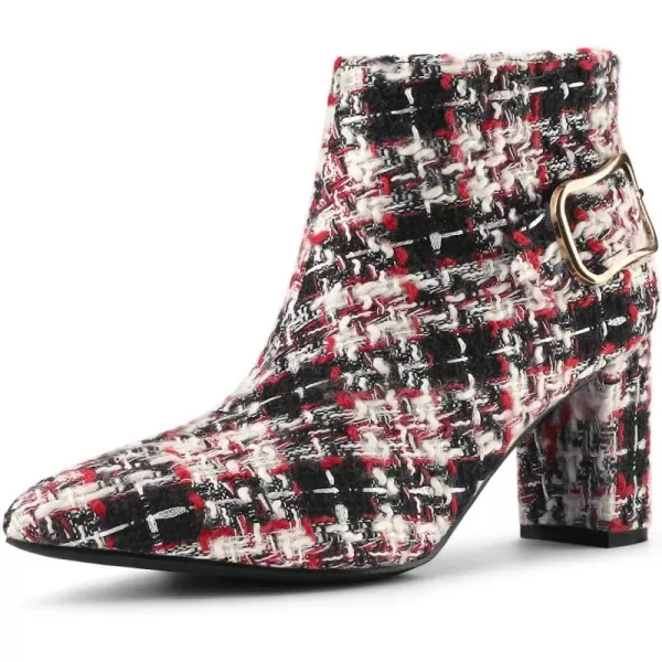 Allegra K Women's Plaid Pointed Toe Chunky Heels Ankle Boots