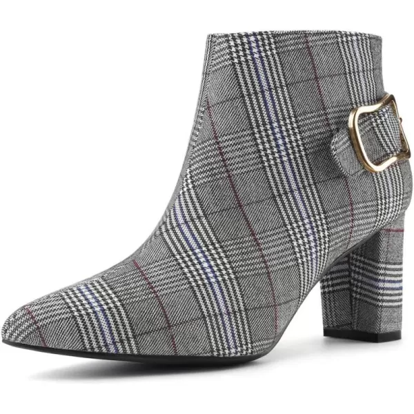 Allegra K Women's Plaid Pointed Toe Chunky Heels Ankle Boots