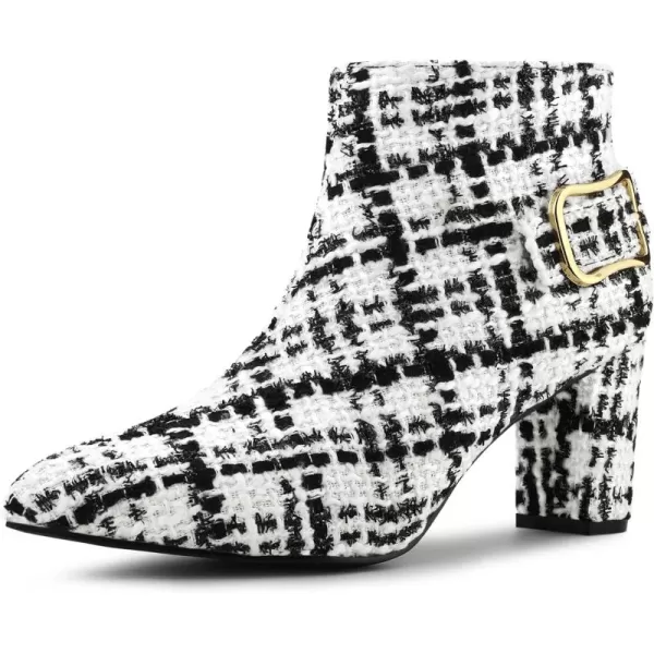 Allegra K Women's Plaid Pointed Toe Chunky Heels Ankle Boots