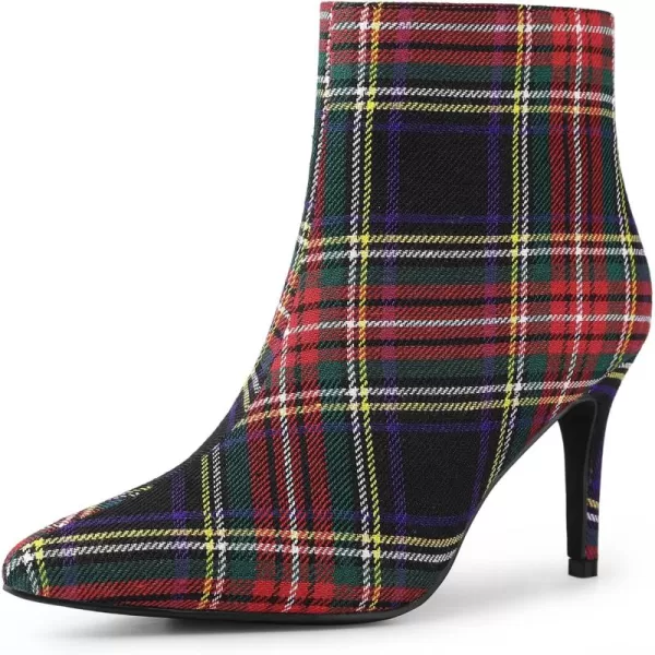 Allegra K Women's Plaid Pointed Toe Side Zip Stiletto Heel Ankle Boots