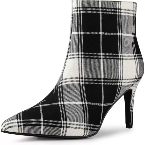 Allegra K Women's Plaid Pointed Toe Side Zip Stiletto Heel Ankle Boots