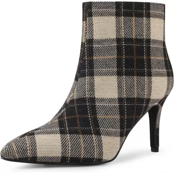 Allegra K Women's Plaid Pointed Toe Side Zip Stiletto Heel Ankle Boots