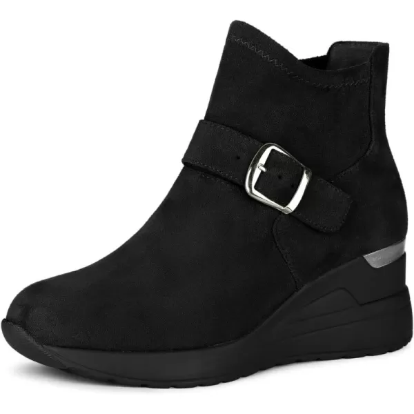 Allegra K Women's Platform Ankle Booties Round Toe Wedge Heel Boots