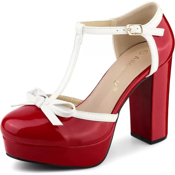 Allegra K Women's Platform Bow T Strap Chunky Heels Pumps