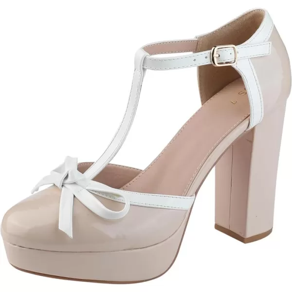 Allegra K Women's Platform Bow T Strap Chunky Heels Pumps