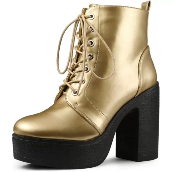 Allegra K Women's Platform Chunky High Heel Lace Up Combat Boots