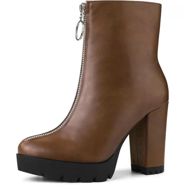 Allegra K Women's Platform Front Zip Chunky Heel Ankle Boots