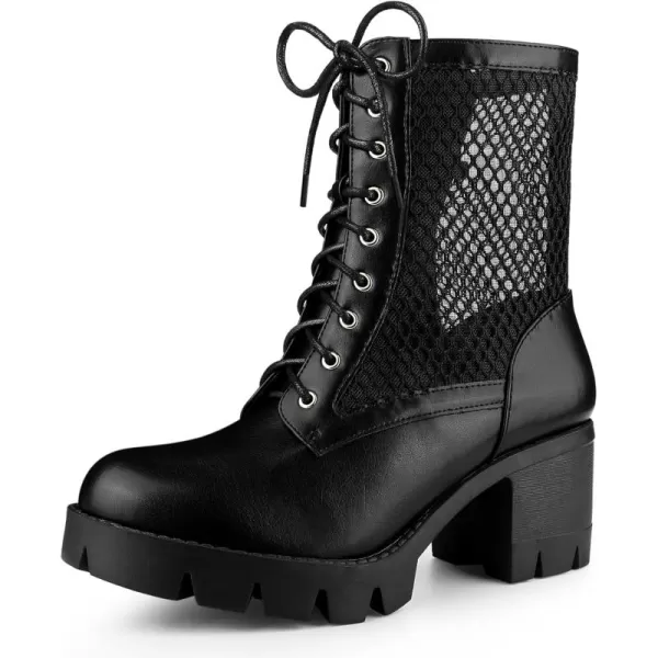 Allegra K Women's Platform Lace Up Mesh Lug Sole Chunky Heel Combat Boots