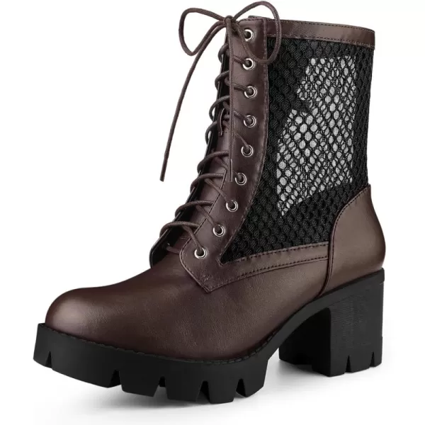 Allegra K Women's Platform Lace Up Mesh Lug Sole Chunky Heel Combat Boots