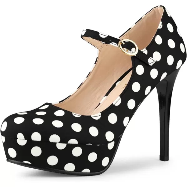 Allegra K Women's Platform Mary Jane Polka Dots Round Toe Stiletto High Heel Pumps