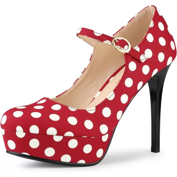 Allegra K Women's Platform Mary Jane Polka Dots Round Toe Stiletto High Heel Pumps