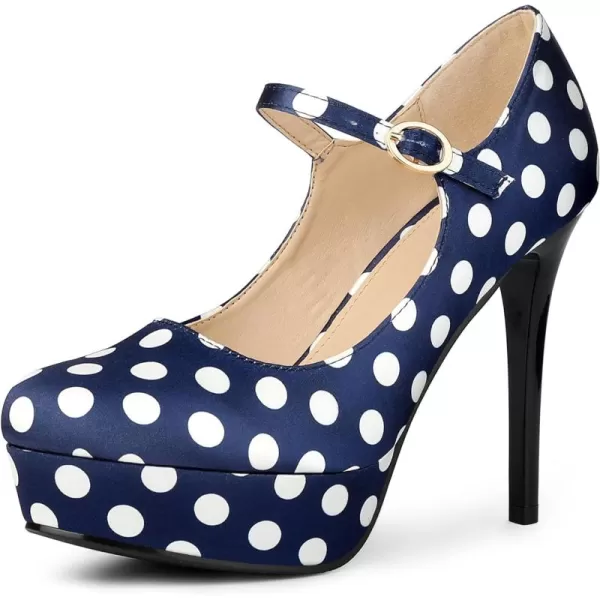 Allegra K Women's Platform Mary Jane Polka Dots Round Toe Stiletto High Heel Pumps