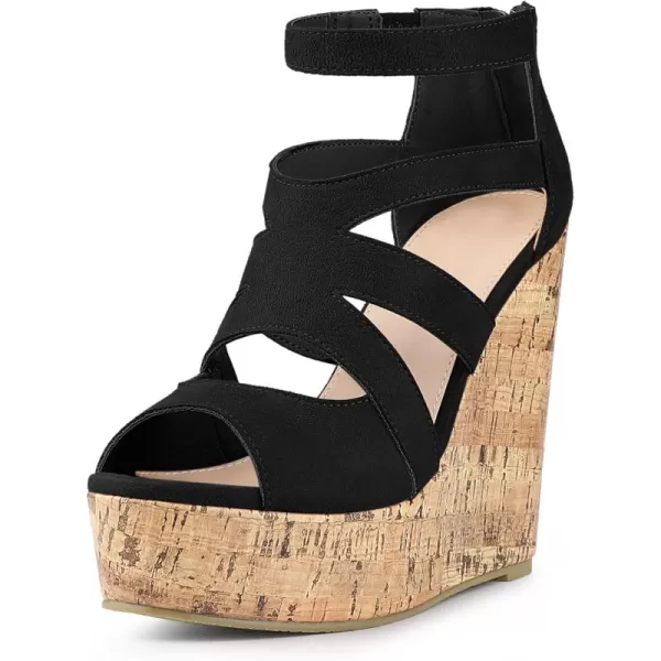 Allegra K Women's Platform Peep Toe Cutout Caged Cork Wedge Heel Sandals