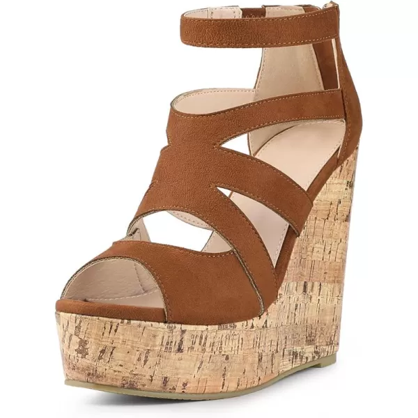 Allegra K Women's Platform Peep Toe Cutout Caged Cork Wedge Heel Sandals