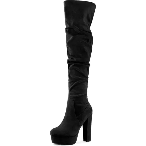 Allegra K Women's Platform Round Toe Zipper Slouch Heel Over the Knee Thigh High Boots