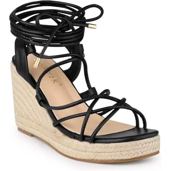 Allegra K Women's Platform Square Toe Lace Up Espadrilles Heels Wedge Sandals