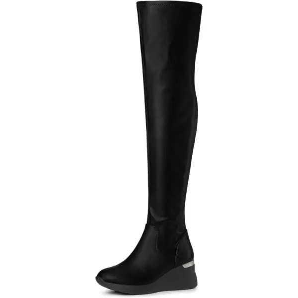 Allegra K Women's Platform Wedge Chunky Heels Over the Knee Thigh High Boots