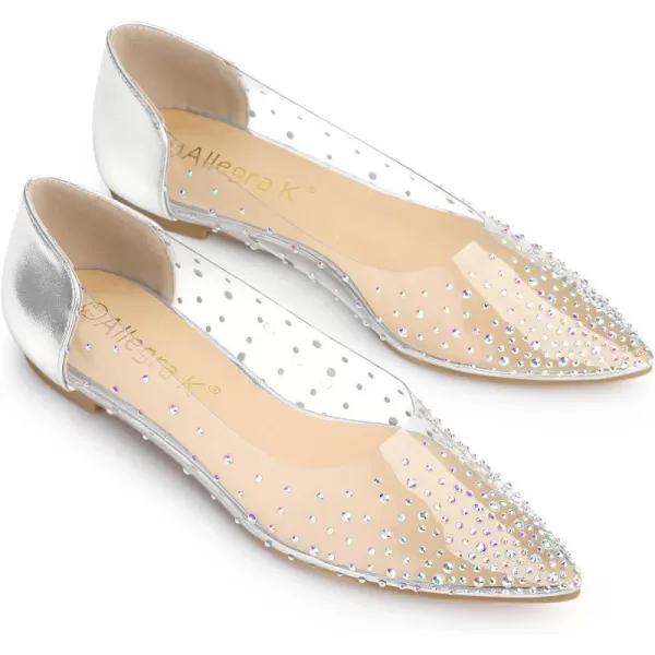 Allegra K Women's Pointed Toe Clear Rhinestone Ballet Flats