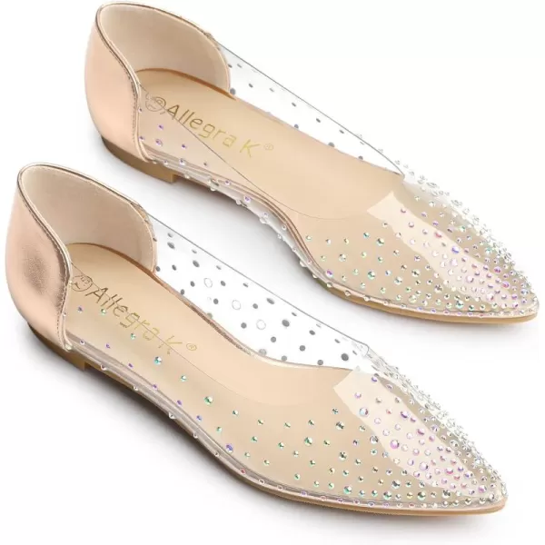 Allegra K Women's Pointed Toe Clear Rhinestone Ballet Flats