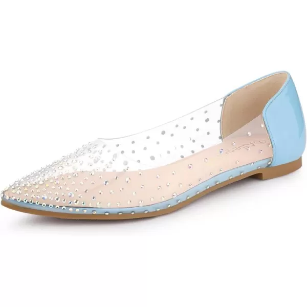 Allegra K Women's Pointed Toe Clear Rhinestone Ballet Flats