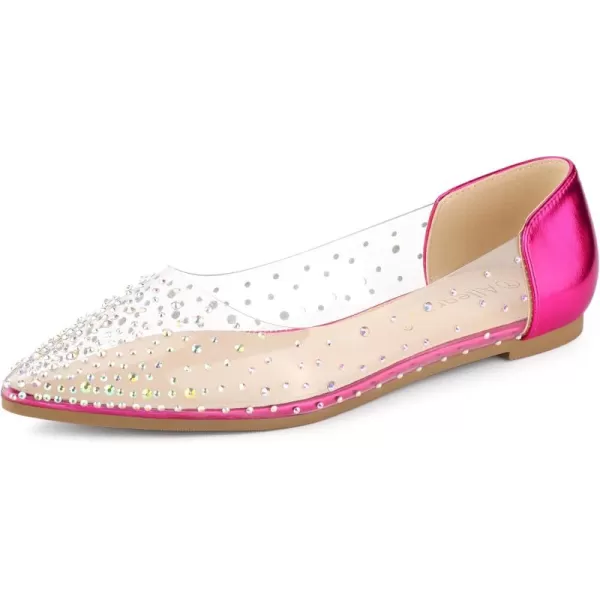 Allegra K Women's Pointed Toe Clear Rhinestone Ballet Flats