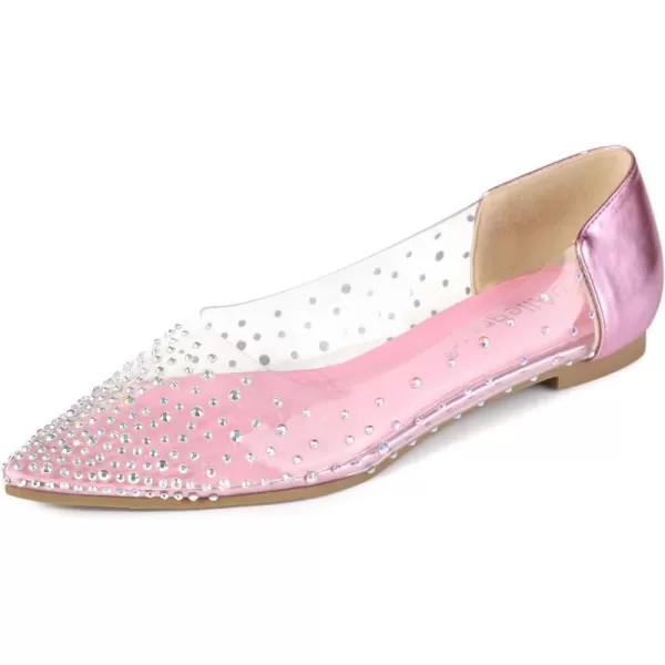 Allegra K Women's Pointed Toe Clear Rhinestone Ballet Flats