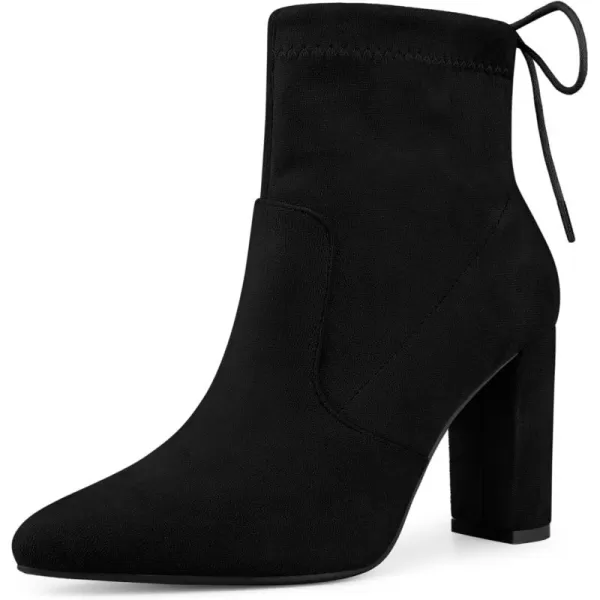 Allegra K Women's Pointed Toe Drawstring Pull on Block Heel Ankle Boots