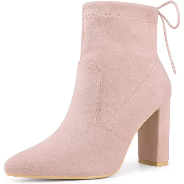 Allegra K Women's Pointed Toe Drawstring Pull on Block Heel Ankle Boots