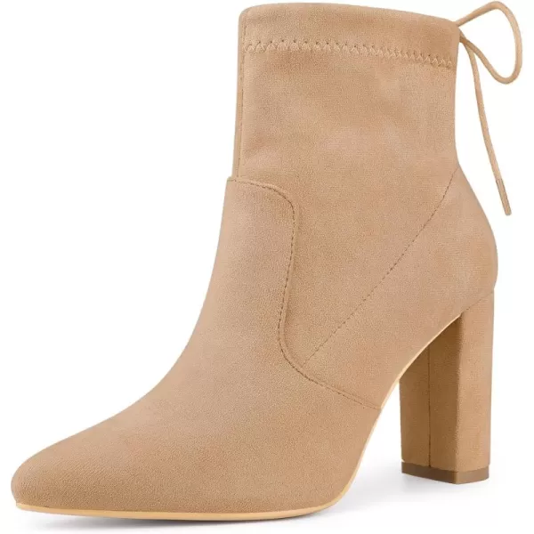 Allegra K Women's Pointed Toe Drawstring Pull on Block Heel Ankle Boots