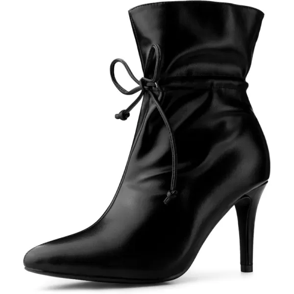 Allegra K Women's Pointed Toe Drawstring Pull on Stiletto Heel Ankle Boots