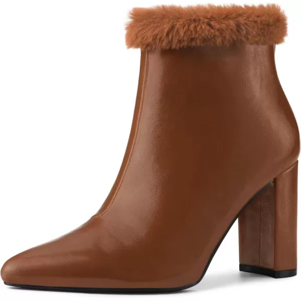 Allegra K Women's Pointed Toe Faux Fur Block Heel Ankle Boots