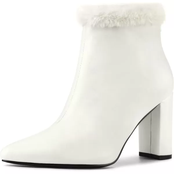 Allegra K Women's Pointed Toe Faux Fur Block Heel Ankle Boots