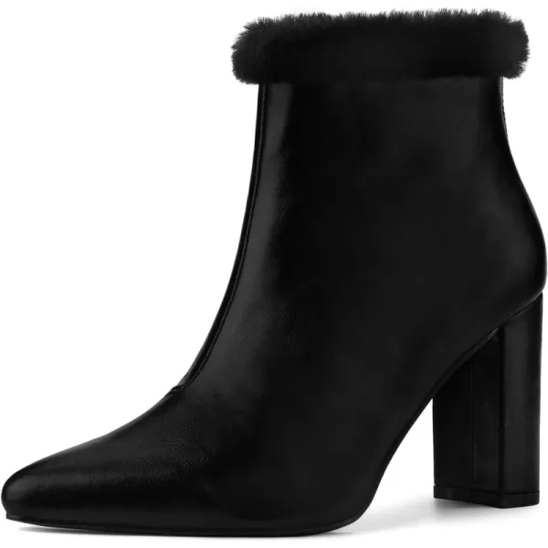 Allegra K Women's Pointed Toe Faux Fur Block Heel Ankle Boots