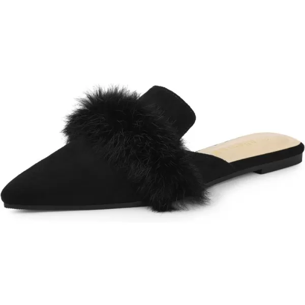 Allegra K Women's Pointed Toe Faux Fur Slip on Flat Slide Mules