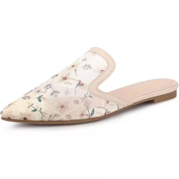 Allegra K Women's Pointed Toe Floral Embroidery Flats Mules